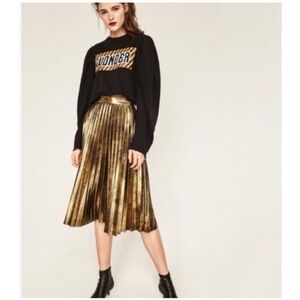 Zara Metallic Gold A-Line Skirt